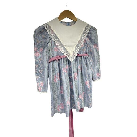 Polly Flinders Floral Tie Waist Lace Ruffle Cottage Core Girls Dress Vintage 6 - Picture 2 of 8